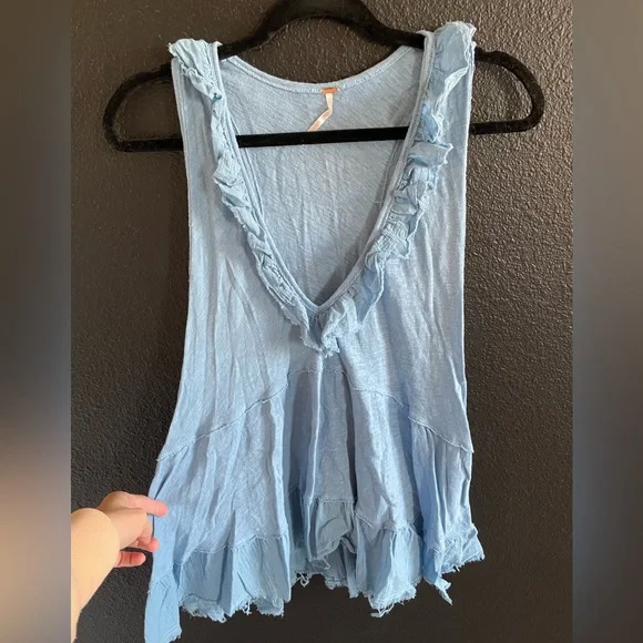 Free People Sky Blue Ruffled Tank Top - Picture 1 of 5